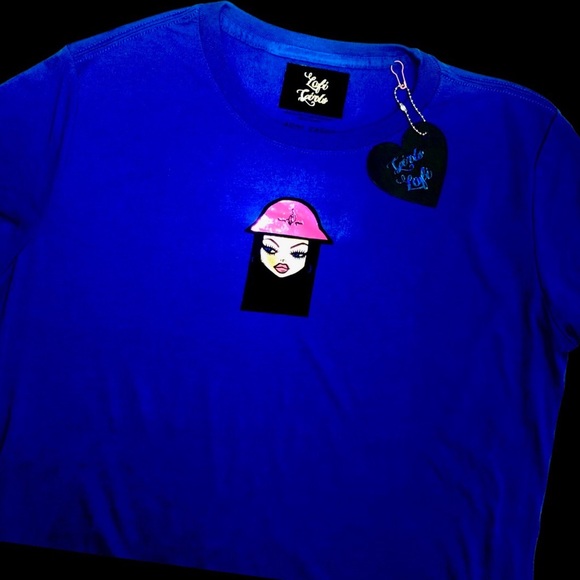 Lofi Girls BFF Y2K Blue Holographic Foil Premium Vinyl Custom Design Shirt - Picture 3 of 5